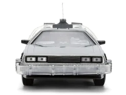 DeLorean Brushed Metal Time Machine with Lights "Back to the Future" (1985) Movie "40th Anniversary" Special Packaging "Hollywood Rides" Series 1/24 Diecast Model Car by Jada