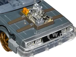 DeLorean Brushed Metal Time Machine Train Wheel Version with Lights Back to the Future Part III 1990 Movie Hollywood Rides Series 1/24 Diecast Model Car Jada 34996