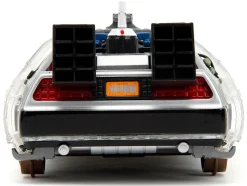 DeLorean Brushed Metal Time Machine Train Wheel Version with Lights Back to the Future Part III 1990 Movie Hollywood Rides Series 1/24 Diecast Model Car Jada 34996