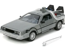 DeLorean Brushed Metal Time Machine Lights Back to the Future 1985 Movie Hollywood Rides Series 1/24 Diecast Model Car Jada 32911