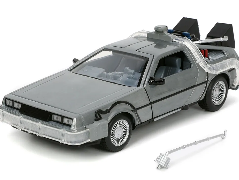 DeLorean Brushed Metal Time Machine Lights Back to the Future 1985 Movie Hollywood Rides Series 1/24 Diecast Model Car Jada 32911