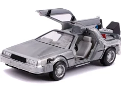 DeLorean Brushed Metal Time Machine with Lights Flying Version Back to the Future Part II 1989 Movie Hollywood Rides Series 1/24 Diecast Model Car Jada 31468
