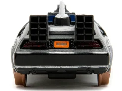 DeLorean DMC Time Machine Brushed Metal Train Wheel Version Back to the Future Part III 1990 Movie Hollywood Rides Series 1/32 Diecast Model Car Jada 34786