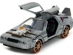 DeLorean DMC Time Machine Brushed Metal Train Wheel Version Back to the Future Part III 1990 Movie Hollywood Rides Series 1/32 Diecast Model Car Jada 34786