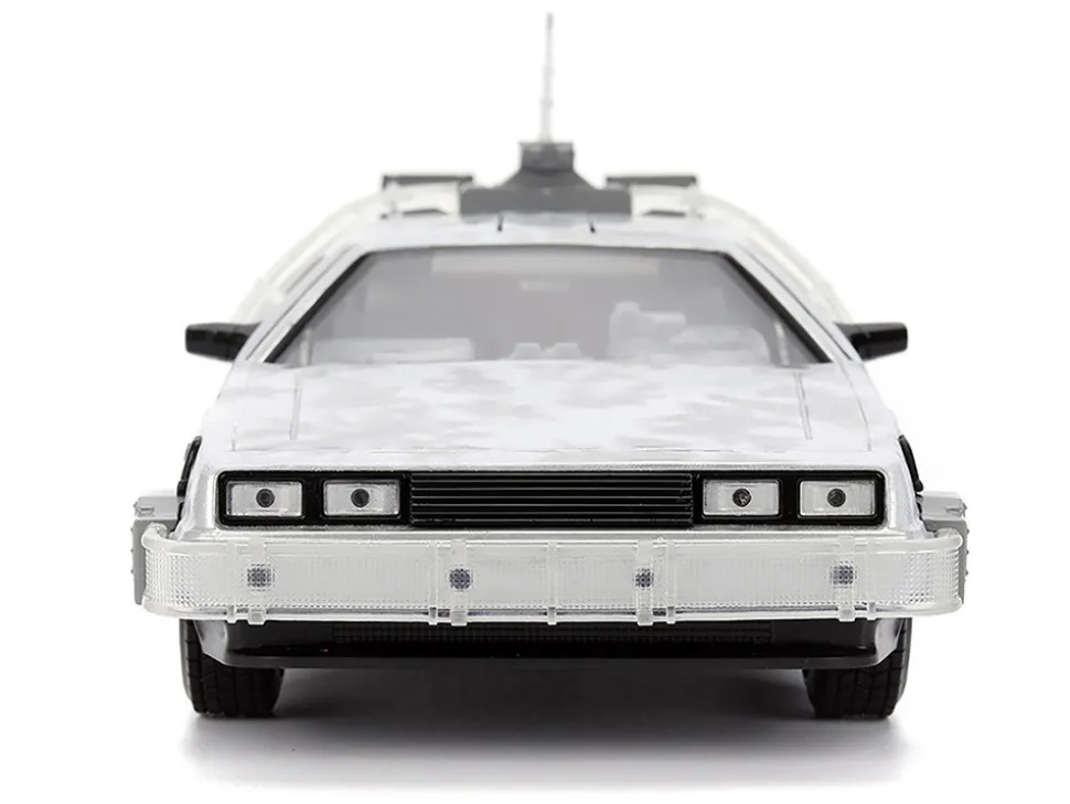 DMC DeLorean Time Machine Brushed Metal (Frost Version) with Lights "Back to the Future" (1985) Movie "Hollywood Rides" Series 1/24 Diecast Model Car by Jada