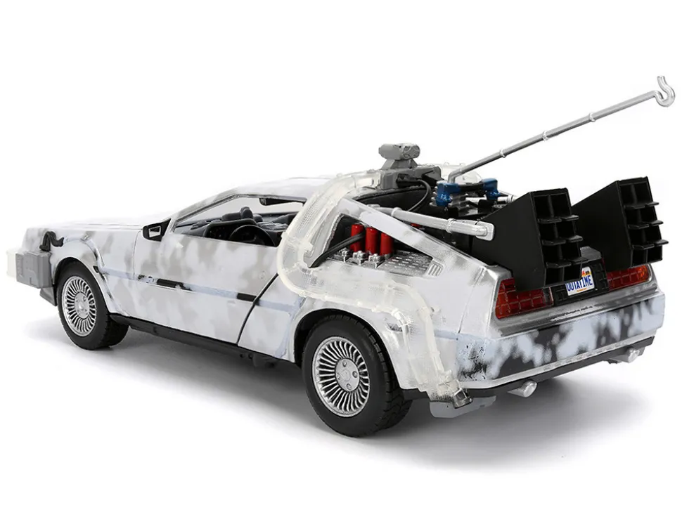 DMC DeLorean Time Machine Brushed Metal (Frost Version) with Lights "Back to the Future" (1985) Movie "Hollywood Rides" Series 1/24 Diecast Model Car by Jada