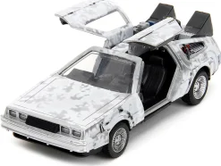 DMC DeLorean Time Machine Brushed Metal Frost Version Back to the Future 1985 Movie Hollywood Rides Series 1/32 Diecast Model Car Jada 34785