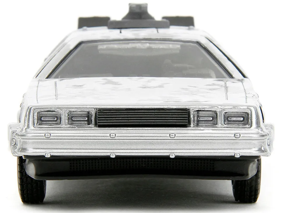 DMC DeLorean Time Machine Brushed Metal Frost Version Back to the Future 1985 Movie Hollywood Rides Series 1/32 Diecast Model Car Jada 34785
