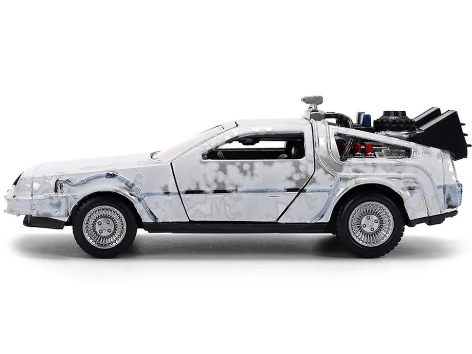 DMC DeLorean Time Machine Brushed Metal (Frost Version) "Back to the Future" (1985) Movie "40th Anniversary" Special Packaging "Hollywood Rides" Series 1/32 Diecast Model Car by Jada