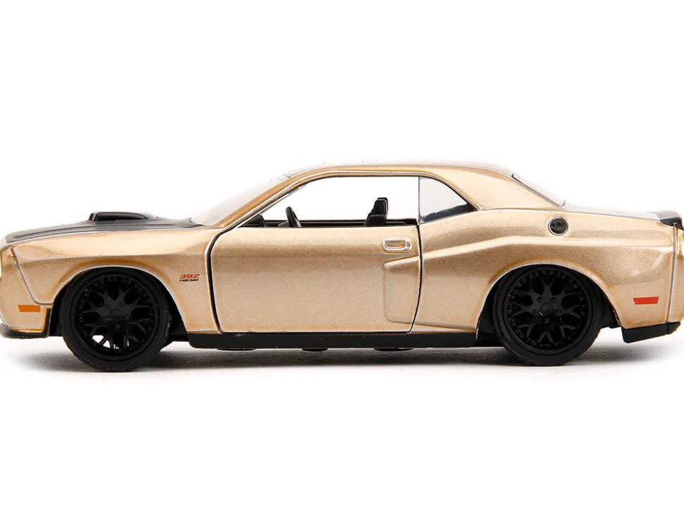 2012 Dodge Challenger SRT8 Gold Metallic with Black Hood Pink Slips Series 1/32 Diecast Model Car Jada 34855