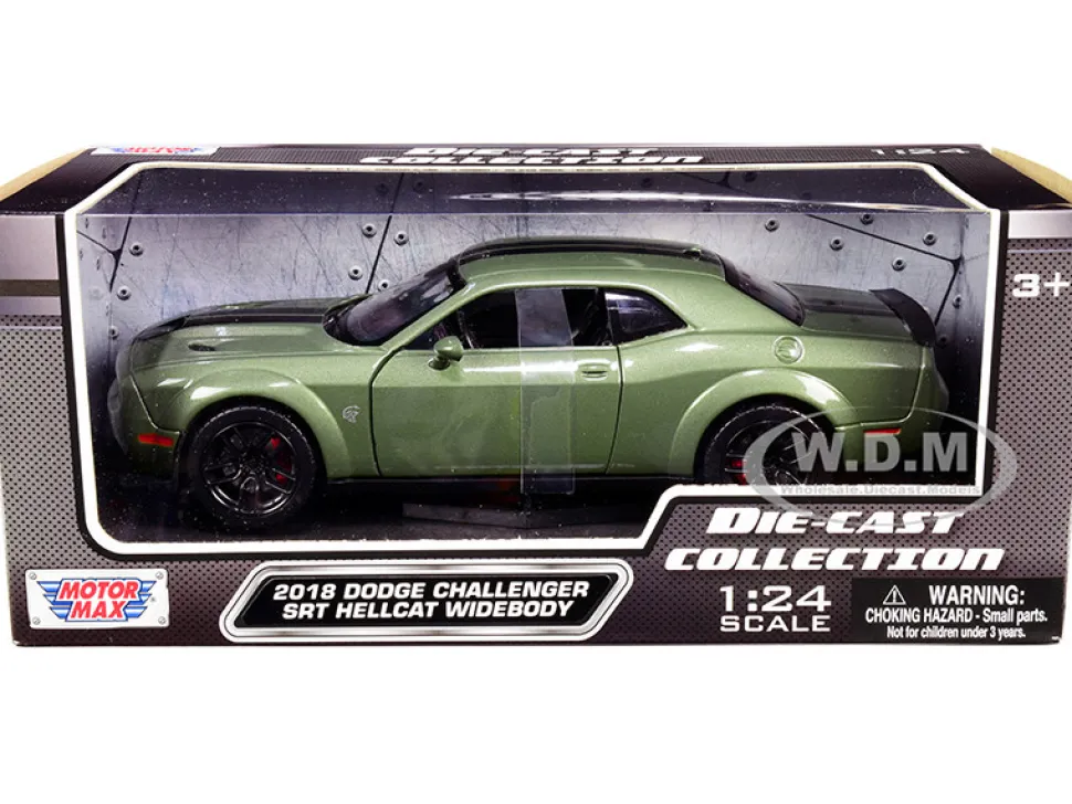 2018 Dodge Challenger SRT Hellcat Widebody Green Metallic Black Stripes 1/24 Diecast Model Car Motormax 79350