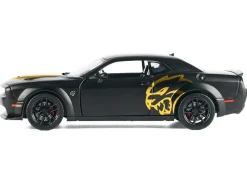 2018 Dodge Challenger SRT Hellcat Widebody Matt Black with Gold Stripes and Graphics "Midnight Eclipse" Series 1/24 Diecast Model Car by Motormax