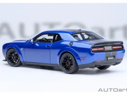 2022 Dodge Challenger SRT Jailbreak Indigo Blue Metallic with Carbon Stripes 1/18 Model Car by Autoart