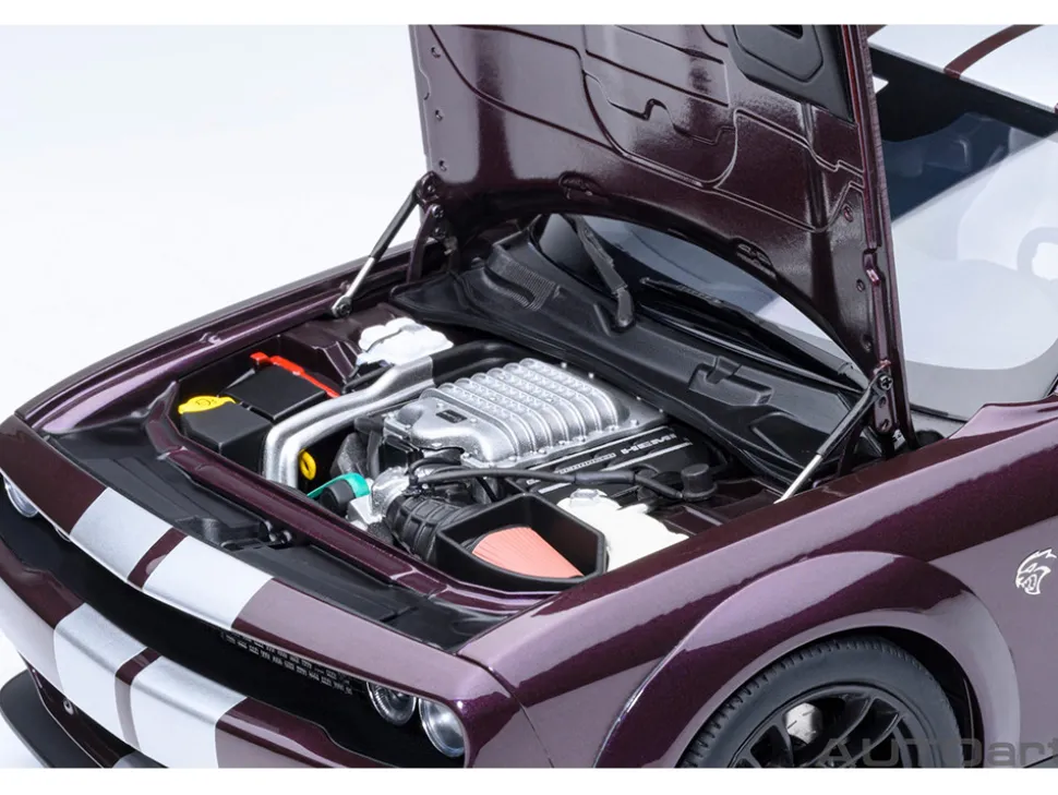 2022 Dodge Challenger SRT Jailbreak Hellraisin Purple with White Stripes 1/18 Model Car by Autoart