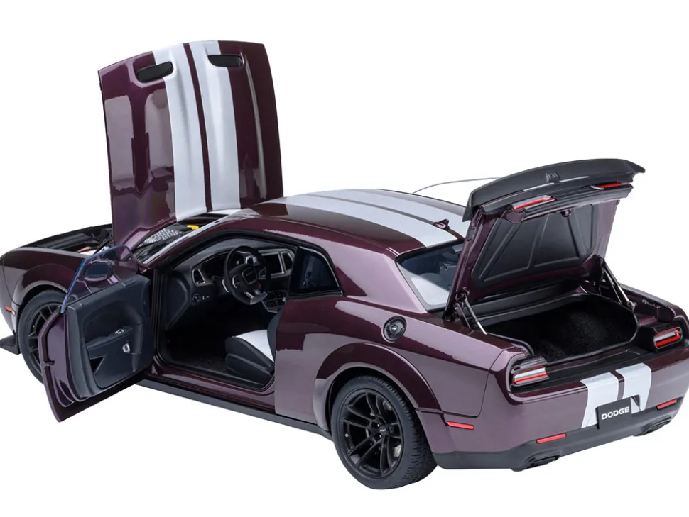 2022 Dodge Challenger SRT Jailbreak Hellraisin Purple with White Stripes 1/18 Model Car by Autoart