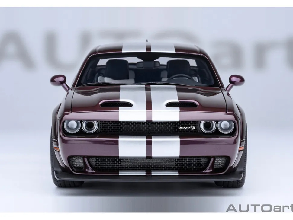 2022 Dodge Challenger SRT Jailbreak Hellraisin Purple with White Stripes 1/18 Model Car by Autoart