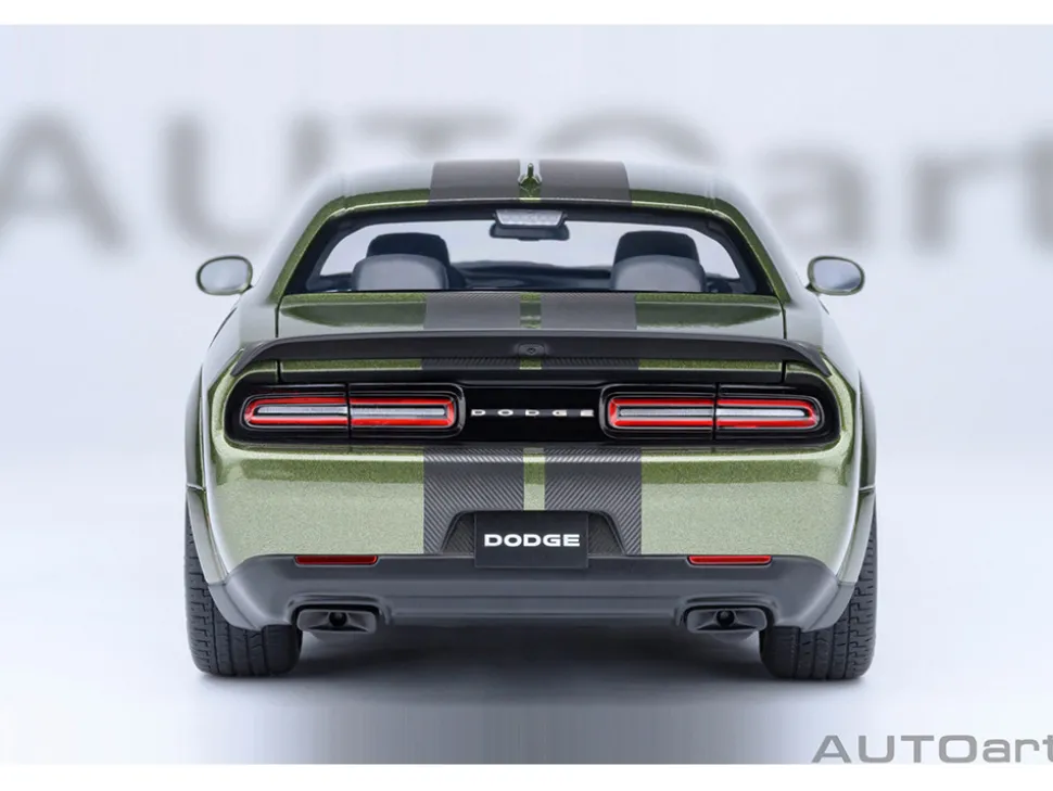 2022 Dodge Challenger SRT Jailbreak F8 Green with Carbon Stripes 1/18 Model Car by Autoart