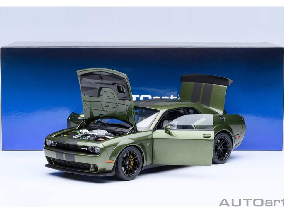 2022 Dodge Challenger SRT Jailbreak F8 Green with Carbon Stripes 1/18 Model Car by Autoart