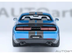 2023 Dodge Challenger SRT Super Stock Frostbite Blue Metallic with Carbon Stripes 1/18 Model Car by Autoart