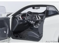 2023 Dodge Challenger SRT Super Stock Knuckle White with Carbon Stripes 1/18 Model Car by Autoart