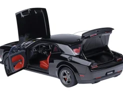 2023 Dodge Challenger SRT Super Stock Pitch Black with Red Interior 1/18 Model Car by Autoart