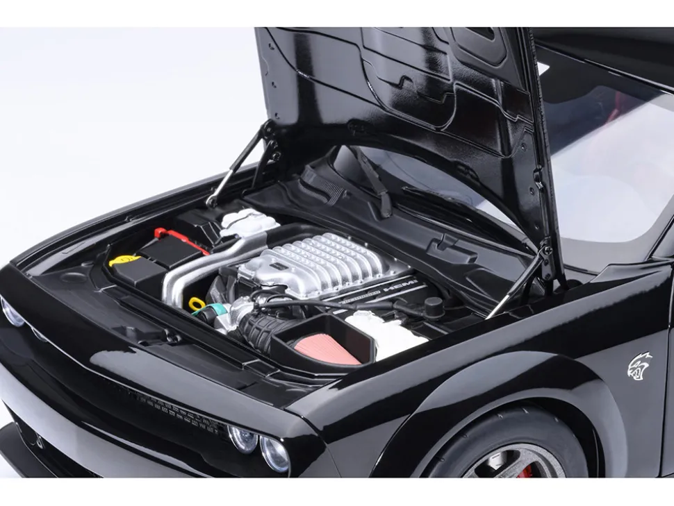 2023 Dodge Challenger SRT Super Stock Pitch Black with Red Interior 1/18 Model Car by Autoart