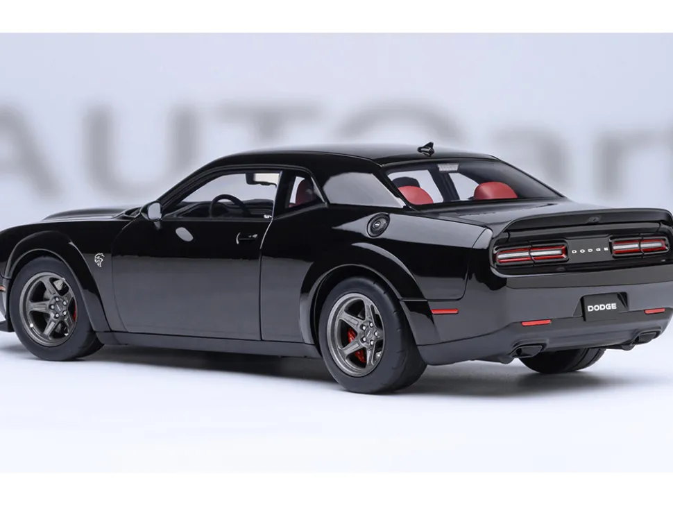 2023 Dodge Challenger SRT Super Stock Pitch Black with Red Interior 1/18 Model Car by Autoart