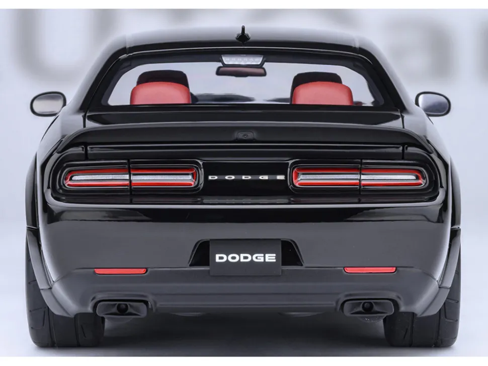2023 Dodge Challenger SRT Super Stock Pitch Black with Red Interior 1/18 Model Car by Autoart