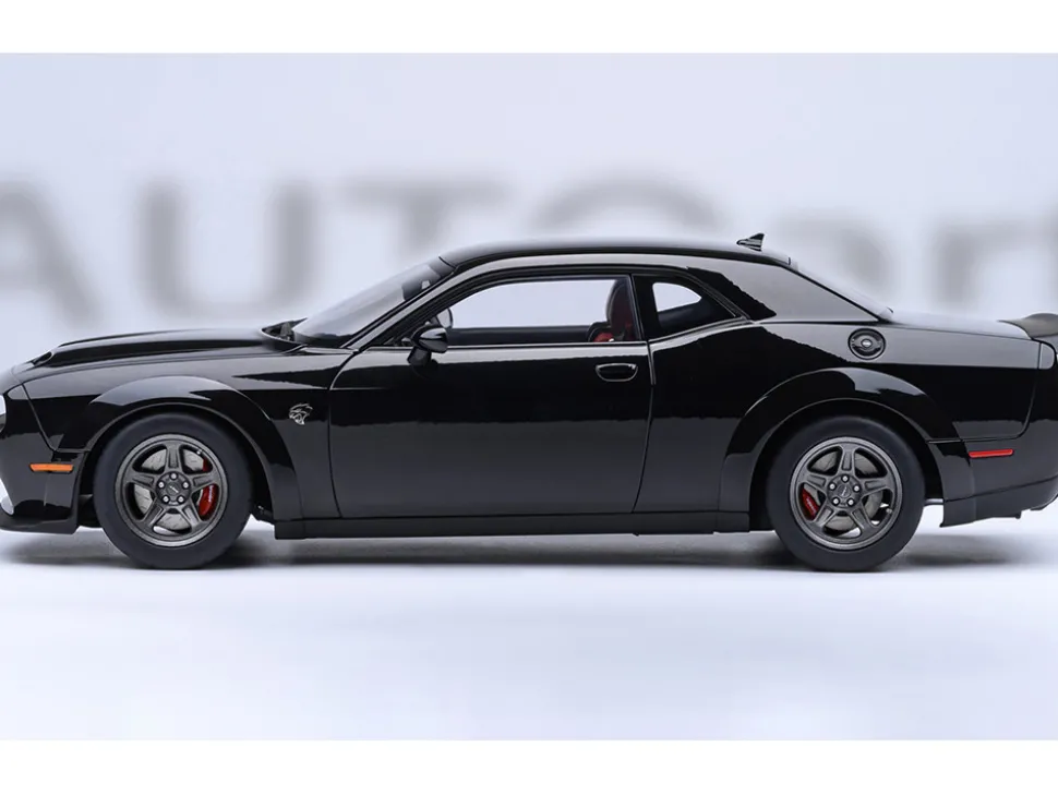 2023 Dodge Challenger SRT Super Stock Pitch Black with Red Interior 1/18 Model Car by Autoart