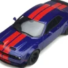 2021 Dodge Challenger Super Stock Blue Red Stripes 1/18 Model Car GT Spirit GT362