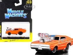 1966 Dodge Charger 426 C.I. Orange Blue Stripe 1/64 Diecast Model Car Muscle Machines 15542