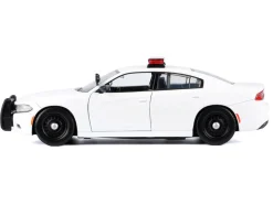 2023 Dodge Charger Pursuit Police Car Unmarked White with Flashing Light Bar, Front and Rear Lights and 2 Sounds 