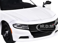 2023 Dodge Charger Pursuit Police Car Unmarked White with Flashing Light Bar, Front and Rear Lights and 2 Sounds 
