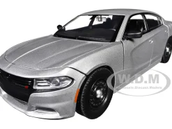 2023 Dodge Charger Pursuit Police Car Silver Metallic "Custom Builder's Kit - Law Enforcement and Public Service" Series 1/24 Diecast Model Car by Motormax