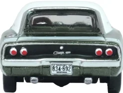 1968 Dodge Charger Racing Green Metallic with White Top and Tail Stripe 1/87 (HO) Scale Diecast Model Car by Oxford Diecast