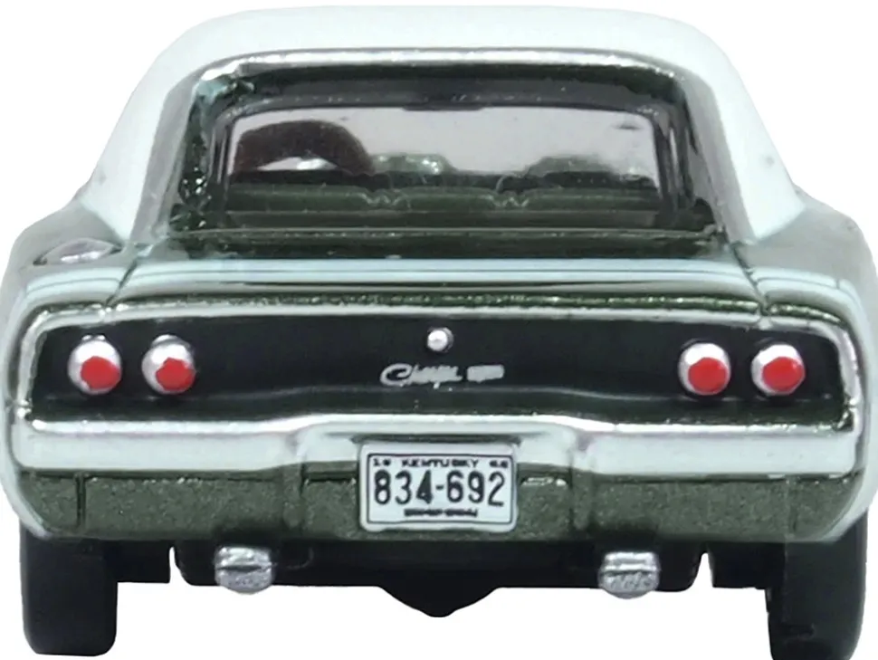 1968 Dodge Charger Racing Green Metallic with White Top and Tail Stripe 1/87 (HO) Scale Diecast Model Car by Oxford Diecast