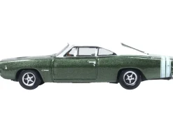 1968 Dodge Charger Racing Green Metallic with White Top and Tail Stripe 1/87 (HO) Scale Diecast Model Car by Oxford Diecast