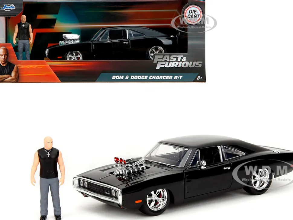 Dodge Charger R/T Black with Dom Diecast Figure "Fast & Furious" (2009) Movie "Hollywood Rides" Series 1/24 Diecast Model Car by Jada
