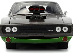 1970 Dodge Charger R/T Dark Gray Metallic and Green Metallic with Dark Gray Stripes "Bigtime Muscle" Series 1/24 Diecast Model Car by Jada