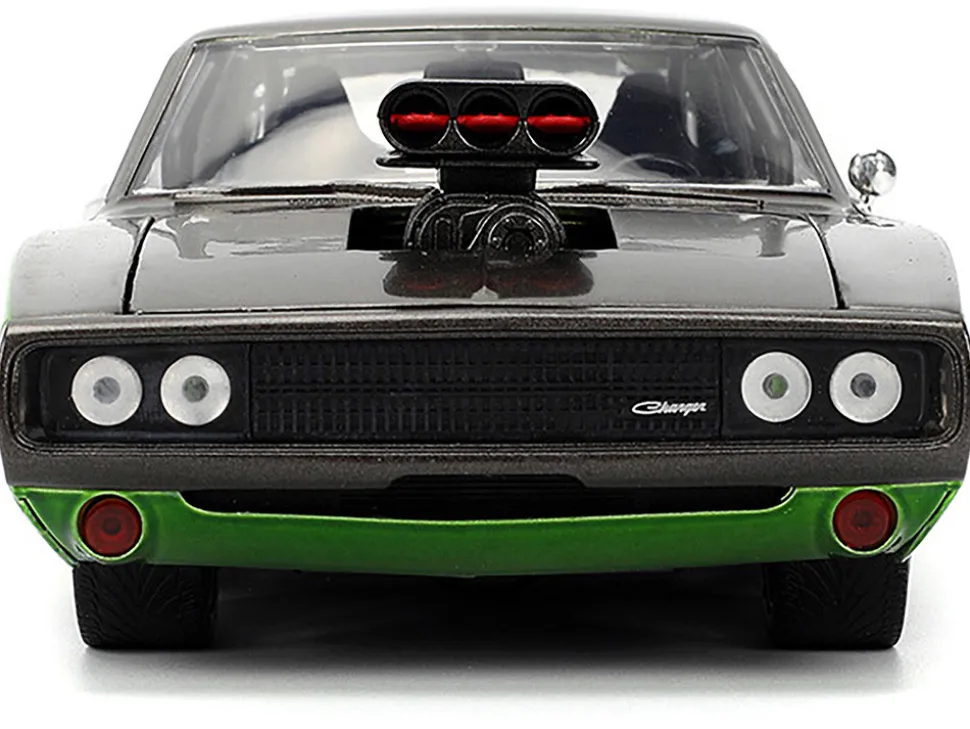 1970 Dodge Charger R/T Dark Gray Metallic and Green Metallic with Dark Gray Stripes "Bigtime Muscle" Series 1/24 Diecast Model Car by Jada