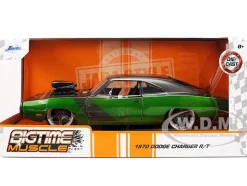 1970 Dodge Charger R/T Dark Gray Metallic and Green Metallic with Dark Gray Stripes
