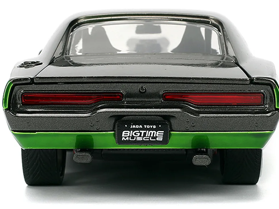 1970 Dodge Charger R/T Dark Gray Metallic and Green Metallic with Dark Gray Stripes "Bigtime Muscle" Series 1/24 Diecast Model Car by Jada