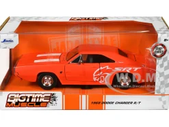 1968 Dodge Charger R/T SRT Orange with White Stripes and Graphics Bigtime Muscle Series 1/24 Diecast Model Car Jada 34197