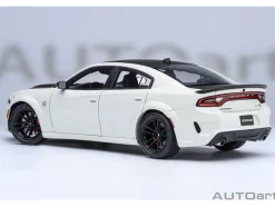 Dodge Charger SRT Hellcat Redeye Knuckle White with Matt Black Hood and Top 1/18 Model Car by Autoart