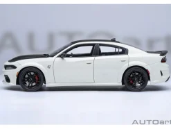 Dodge Charger SRT Hellcat Redeye Knuckle White with Matt Black Hood and Top 1/18 Model Car by Autoart