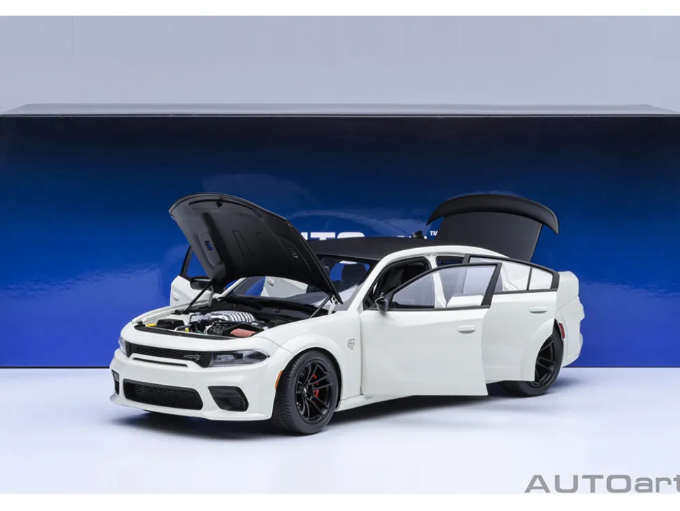 Dodge Charger SRT Hellcat Redeye Knuckle White with Matt Black Hood and Top 1/18 Model Car by Autoart