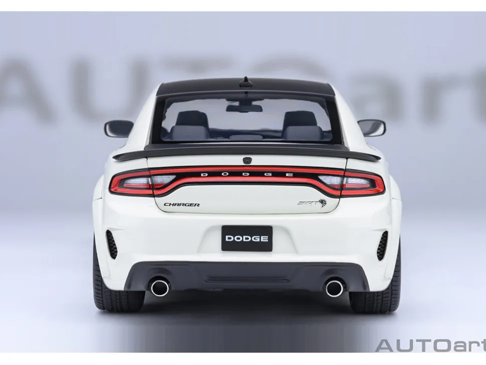 Dodge Charger SRT Hellcat Redeye Knuckle White with Matt Black Hood and Top 1/18 Model Car by Autoart