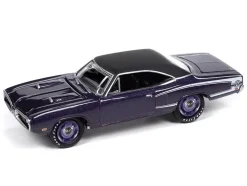 1970 Dodge Coronet Super Bee "Mr. Norm's" Plum Crazy Metallic with Black Top and White Stripes 1/64 Diecast Model Car by Johnny Lightning