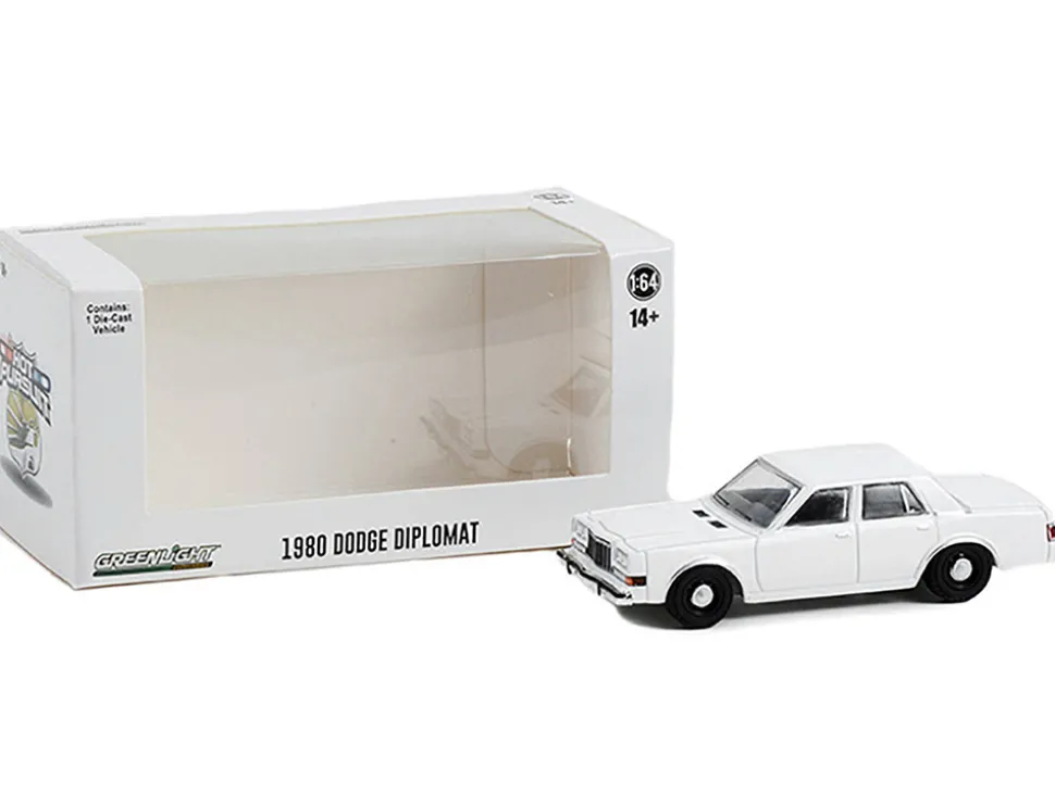 1980-1989 Dodge Diplomat Police Unmarked White Hot Pursuit Hobby Exclusive Series 1/64 Diecast Model Car Greenlight 43006