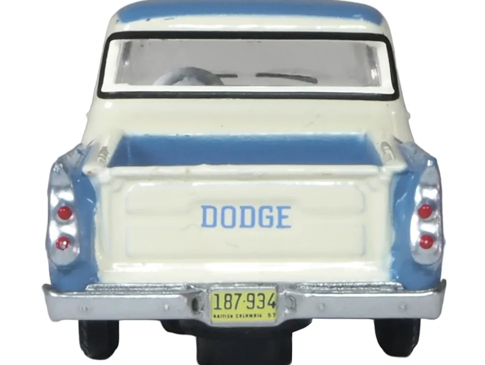 1957 Dodge D100 Sweptside Pickup Truck Ice Blue and Glacier White 1/87 (HO) Scale Diecast Model Car by Oxford Diecast